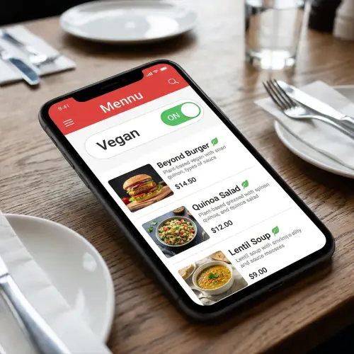 Digital menu with vegan filter activated