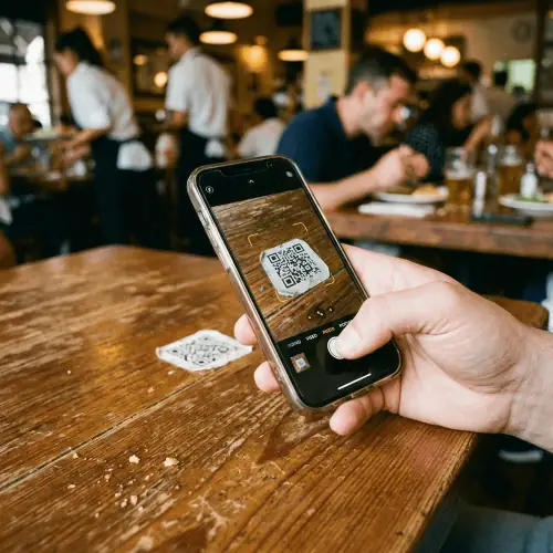 Client scannant un code QR au restaurant